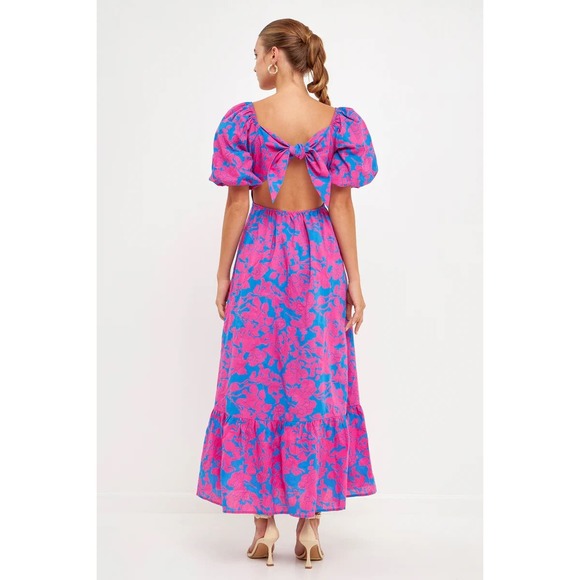 NWT Free the Roses Floral Cut-Out Maxi Dress Size Small Blue/Fushia Pink - Picture 3 of 11